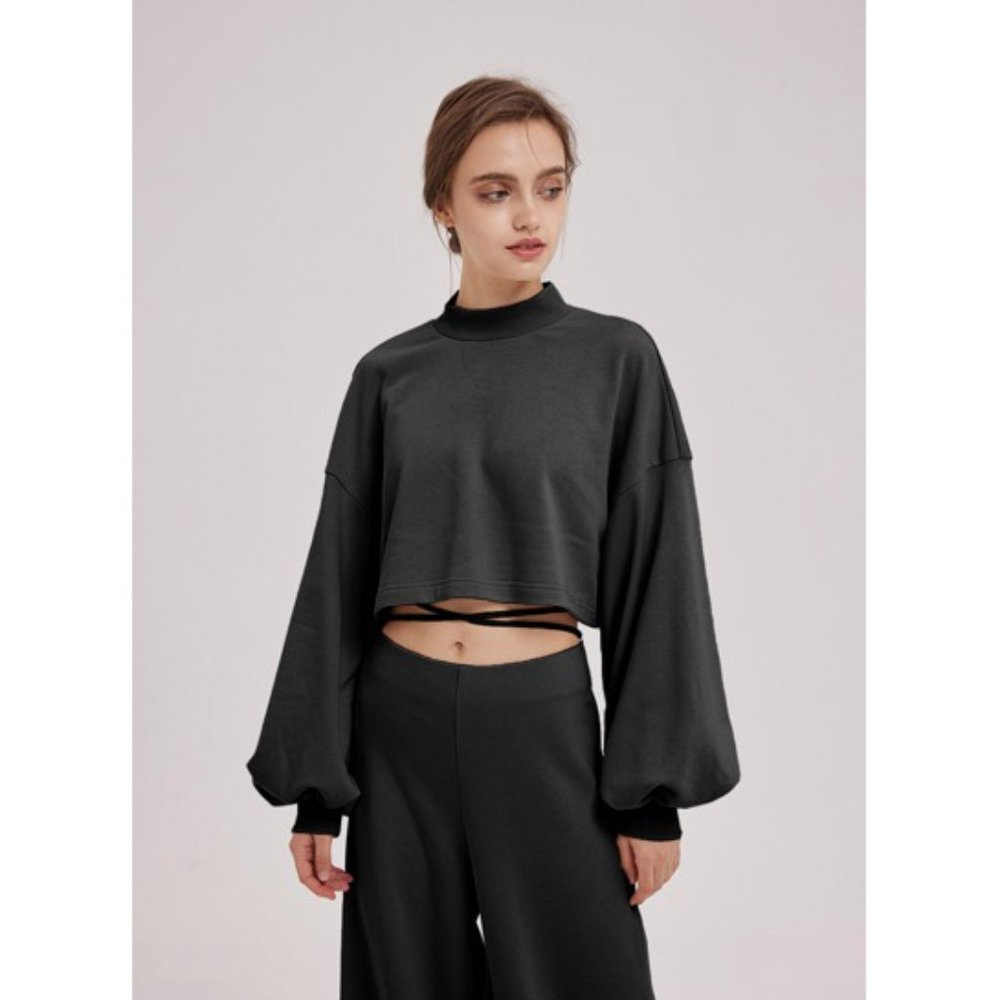 Nap Loungewear Crew Neck Crop Top In Black Grey L